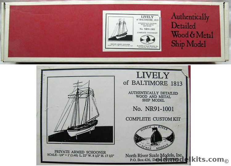 North River Scale Models 1/48 Private Armed Schooner 'Lively' of Baltimore 1813 - Plank On Frame Wooden Ship Kit, NR91-1001 plastic model kit